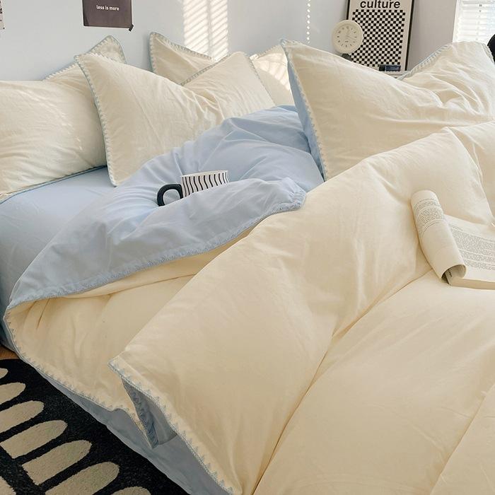 3pcs Simple Double Solid Color Quilt Cover and Pillowcases Nordic King Queen Size Bedding Set Soft Comfort Brushed Duvet Cover