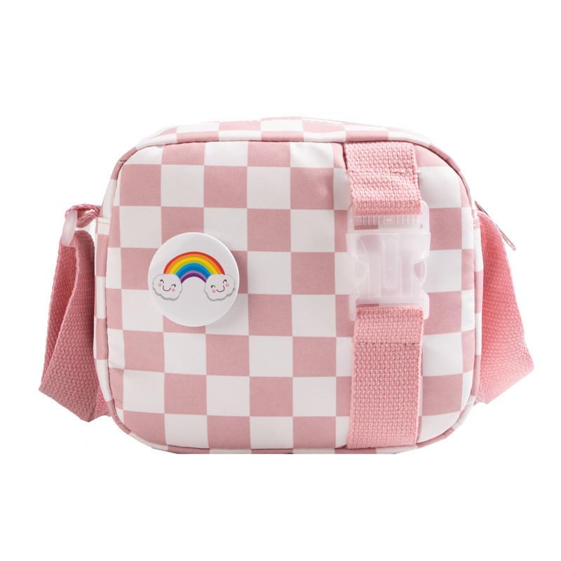 Vintage Chessboard Pattern Kids Shoulder Bag With Expandable Lightweight Nylon For Daily Use