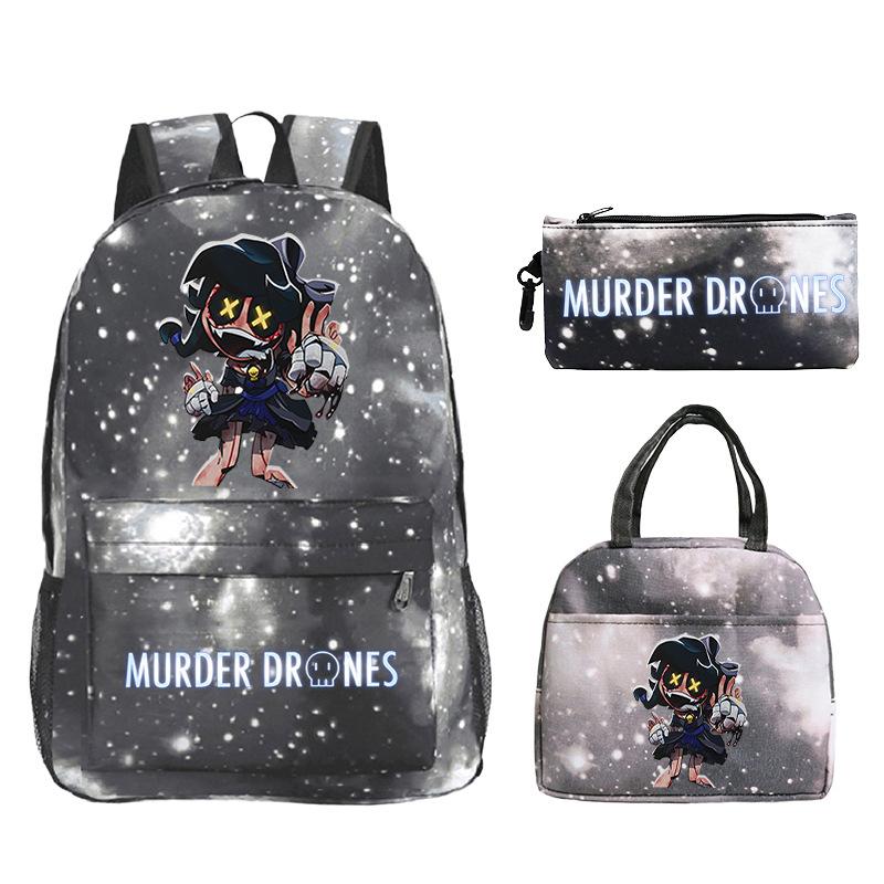 Murder Drones Printed Children's Backpack Pencil Bag Meal Bag Set Large Capacity Student School Bag