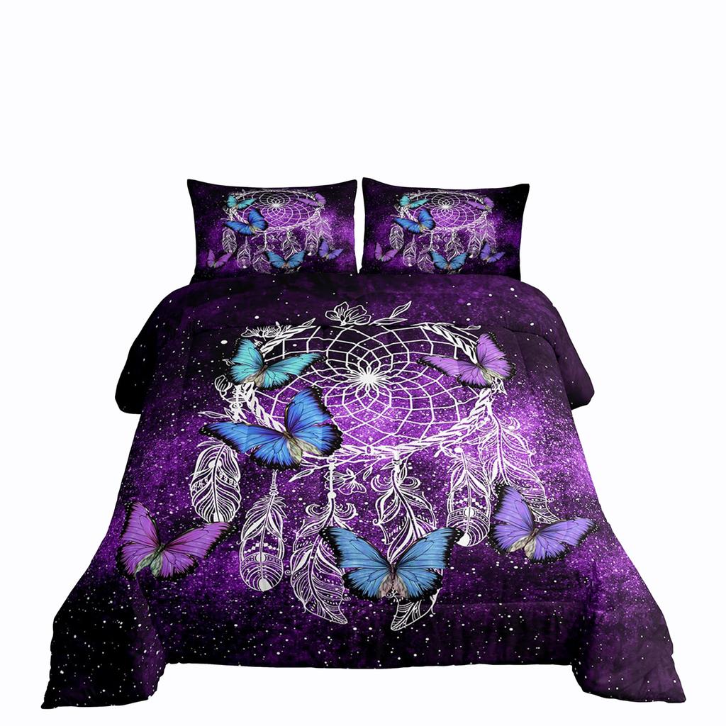 Butterfly Dream Catcher Comforter Set for Kids Teens Girls, Mandala Feather Bedding Down Comforter Twin Size, Bohemian Duvet Insert, Galaxy