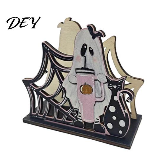 Seasonal Interior Accents Halloween Wooden Napkin Holder, Ghost Pumpkin Decorative Tabletop Tissue Dispenser, Desktop Storage Organizer Paper