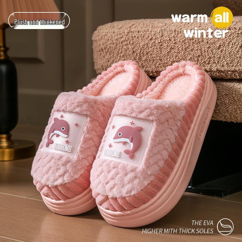 Pantoufles d'intérieur chaudes et antidérapantes en coton pour hommes et femmes, Design épais et duveteux d'hiver