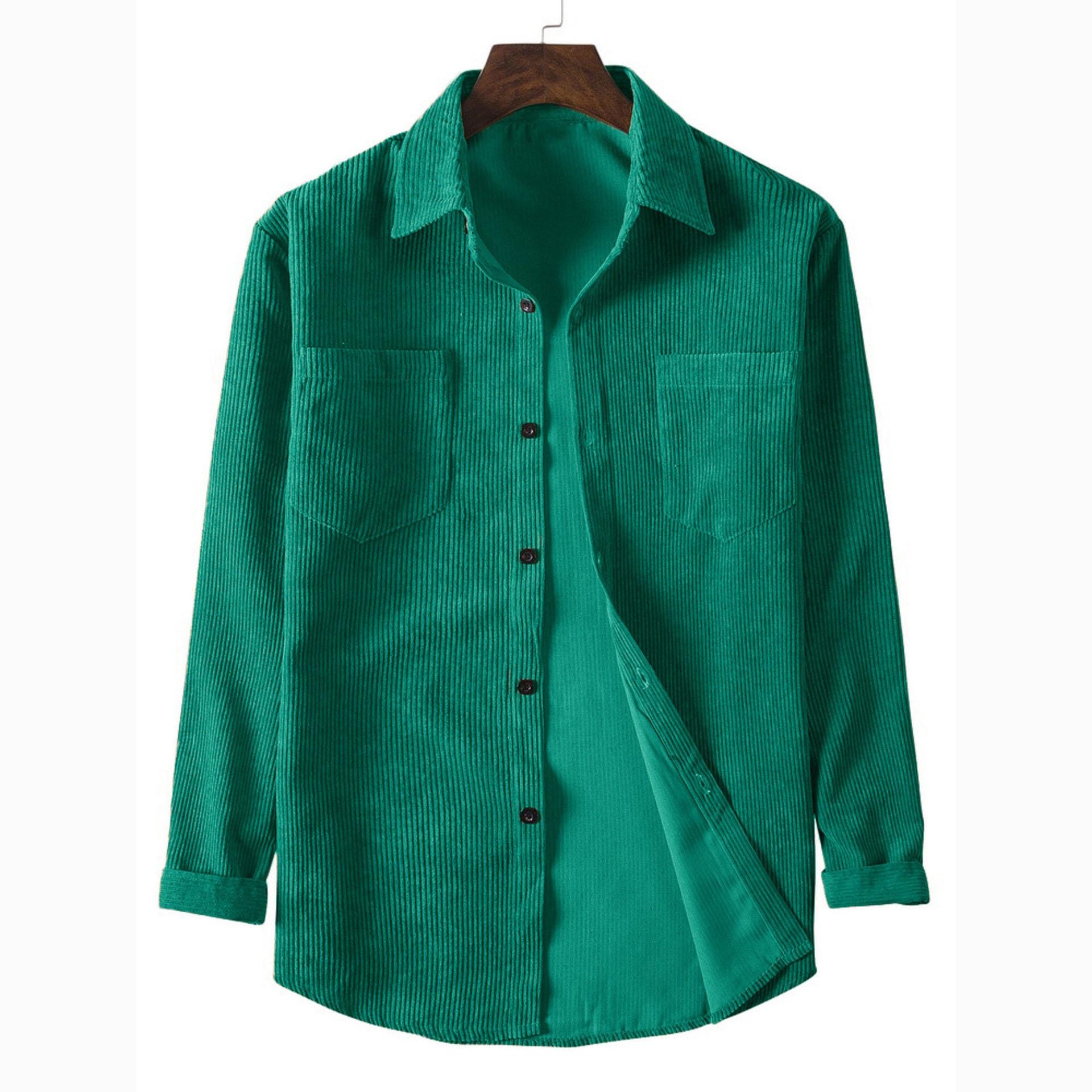 

Spring Men s Casual Solid Color Long Sleeve Lapel Shirt XXXL зелений
