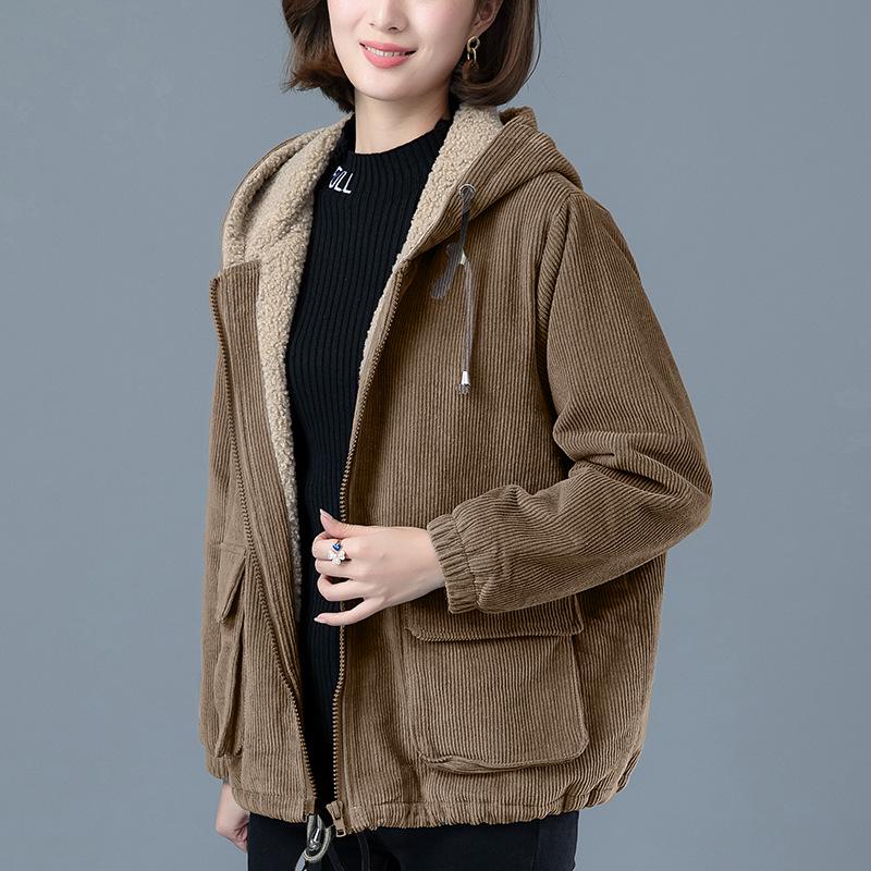 Women's Short Corduroy Jacket 2024 - Winter Loose Cotton-Padded Coat, Thick Fleece-Lined, Autumn Top