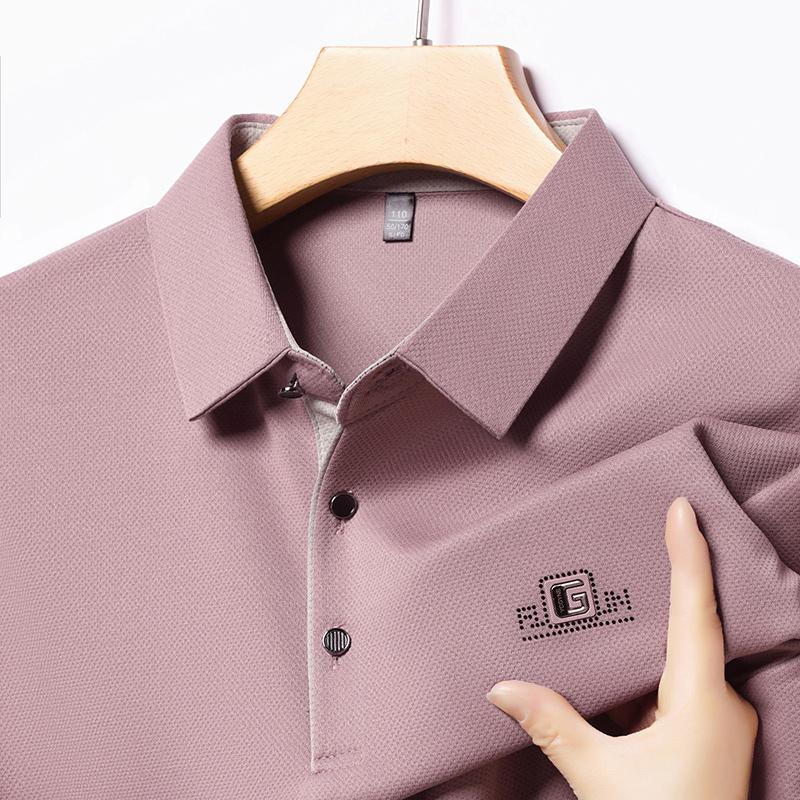 Men's Business Casual Short Sleeved Shirt with Badge Solid Color Polo Shirt Fashionable Breathable Comfortable Versatile Top