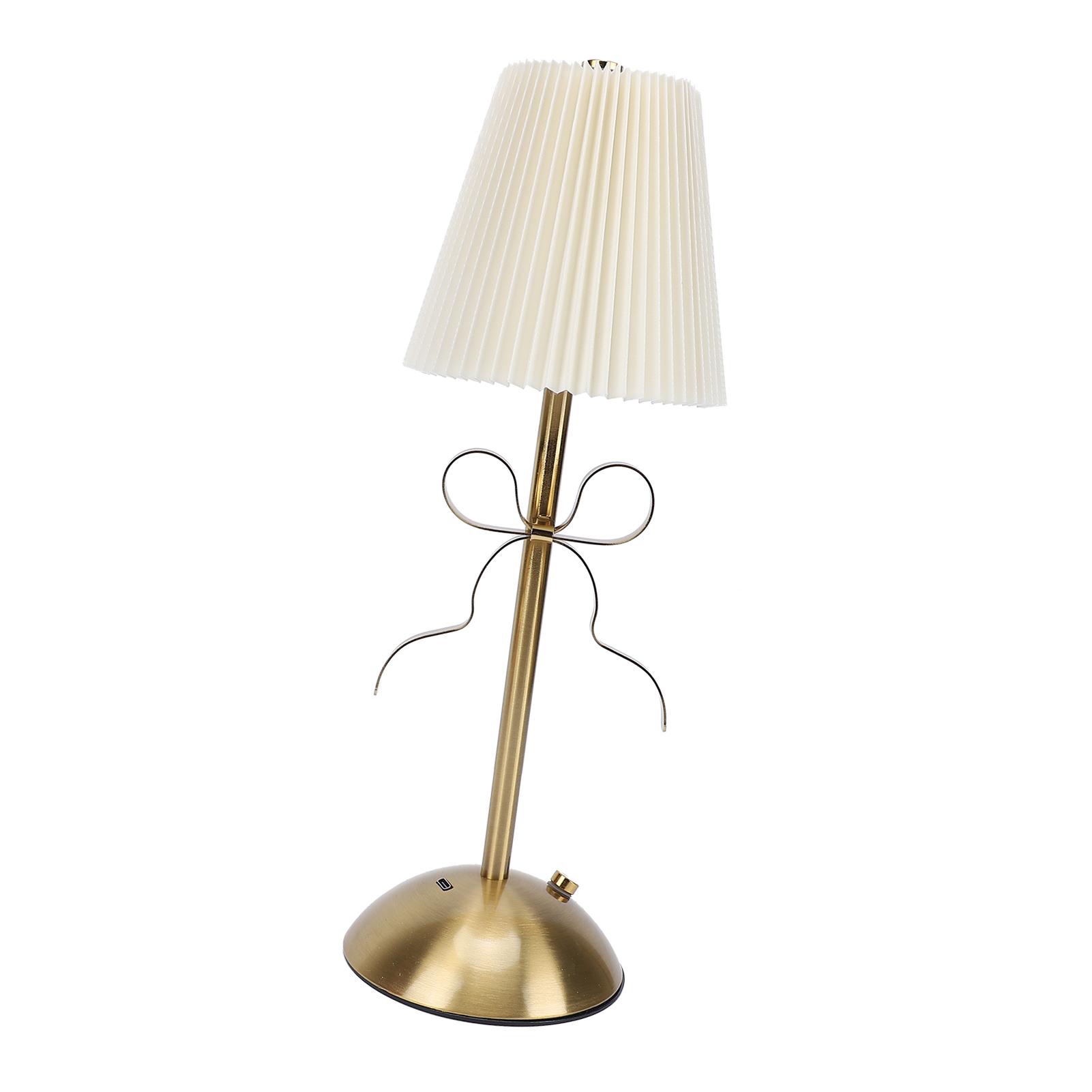 

Bow Table Lamp Cute Decorative Rechargeable LED Fabric Shade Desk Lamp for Home Hotel