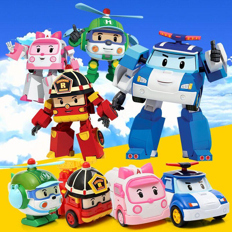 4 Pcs Robocar Poli Ambe Roy Helly Robot Transformers Toys Kids Gifts Educational