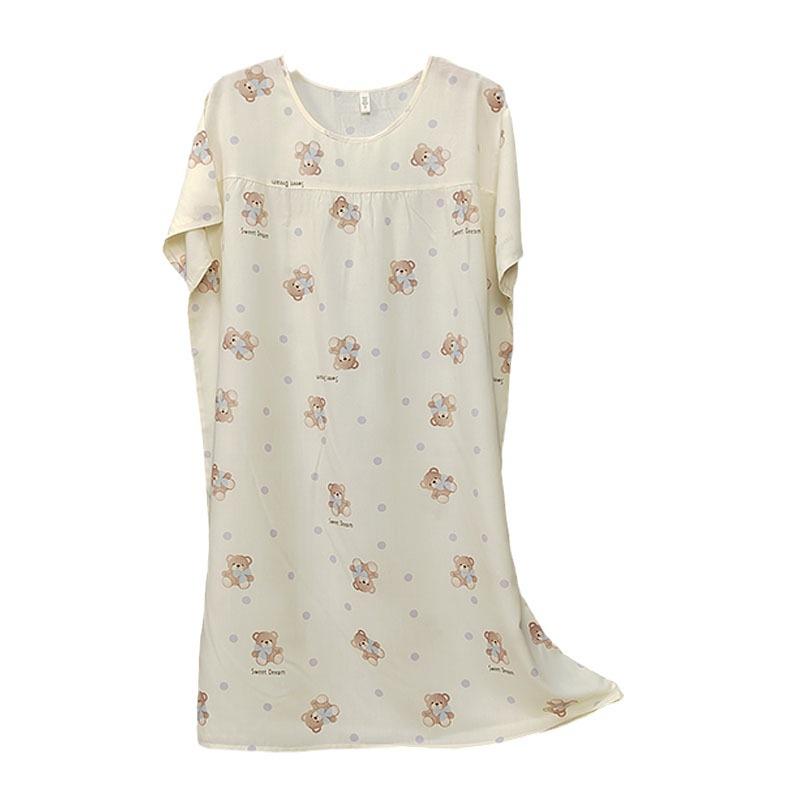 Women's Cotton Silk Short Sleeve Nightgown - Spring/Summer, Breathable, Comfortable, Lazy Style