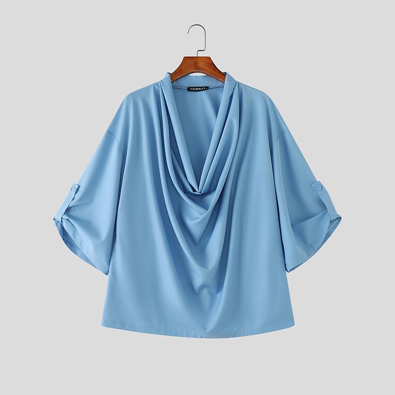 

INCERUN Summer Men Swing Collar Half Sleeve Casual Loose T-shirts Tops 4XL синій