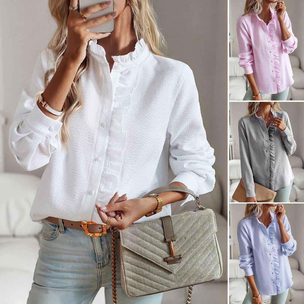 Diyun Women's Long-Sleeve Shirt - 2025 Spring/Summer Collection, European/American Style, Elegant Commuter Top