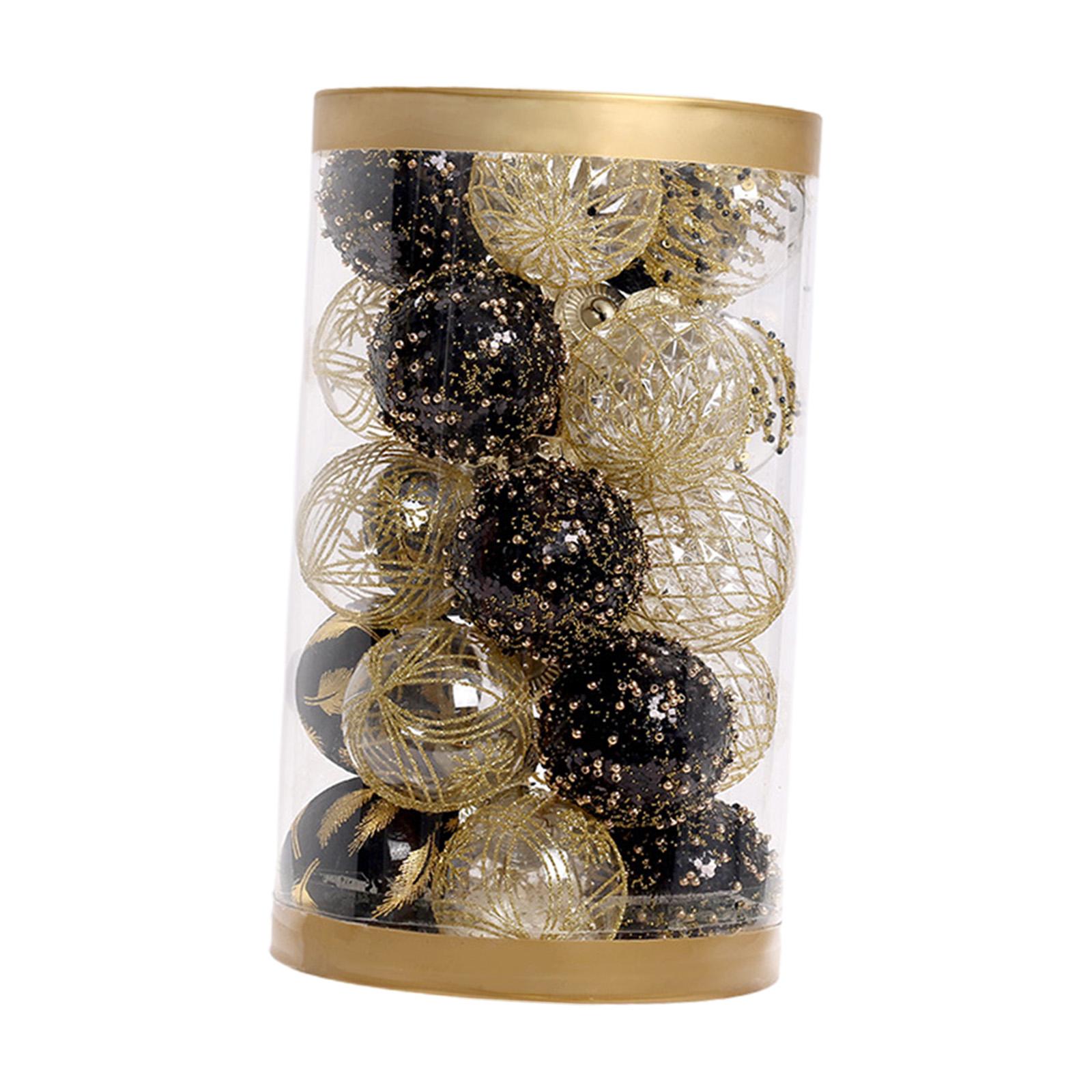 25Pcs Christmas Ball Ornaments Christmas Tree Hanging Ornaments Black Gold Shatterproof Xmas Decor for Birthday Holiday Porch
