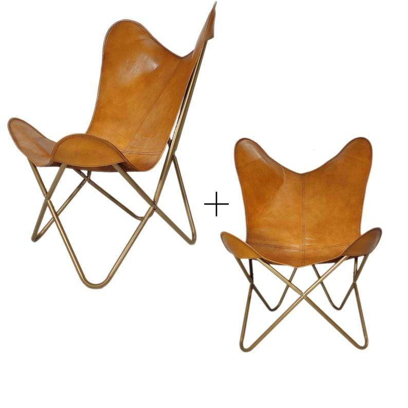 

Стильный и удобный набор из 2 коричневых кожаных стульев-бабочек с подлокотниками — ручная работа для вашего дома»