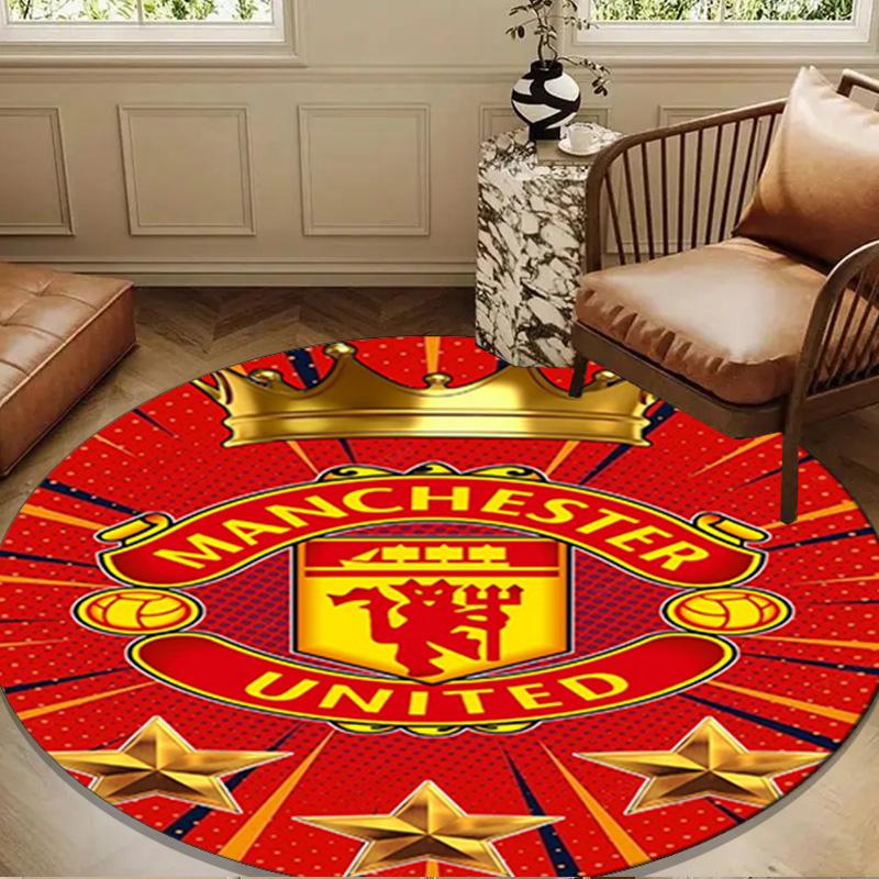 Manchester United Crest Round Mat, Anti-slip Circle Carpet Chair Rug For livingroom,Bedroom, Doormat Home Decor Gift Christmas Gifts