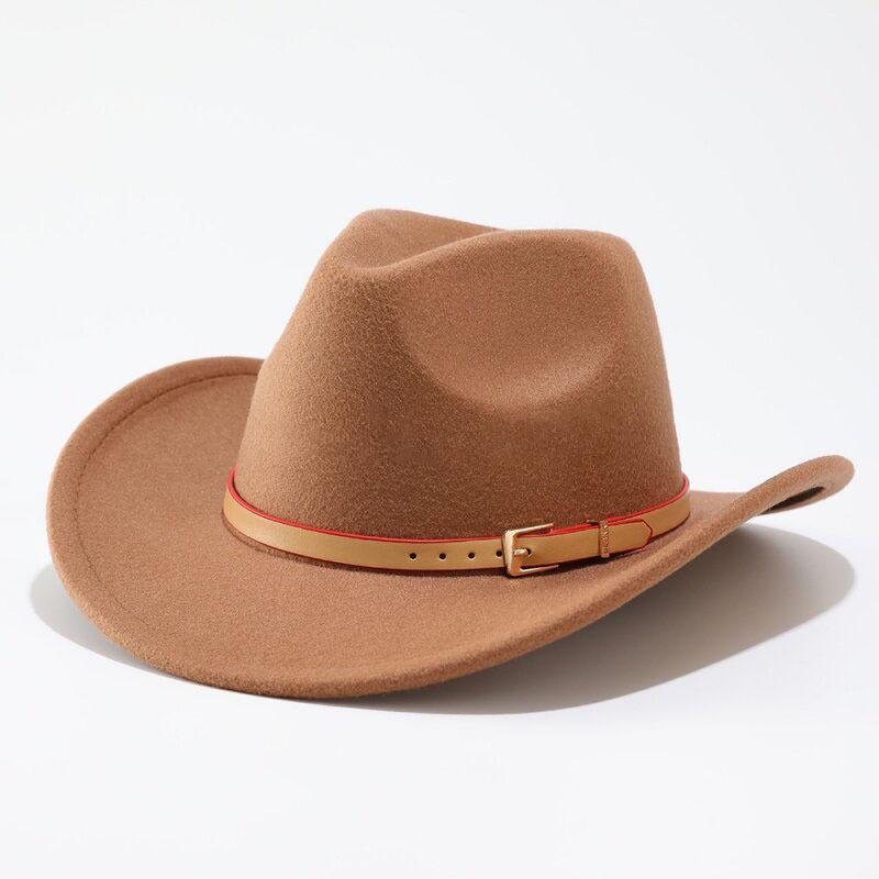 American Western Cowboy Hat Felt Laser Belt Imitation Wool Jazz Hat Tibetan Wedge Wool Top Hat