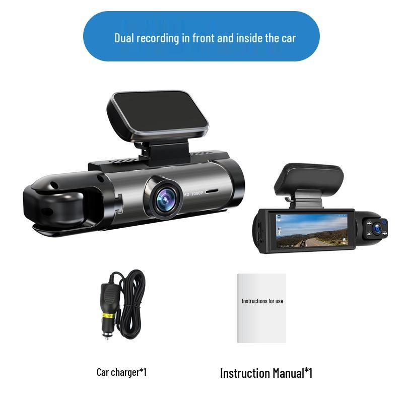 High-Definition Dual-Lens Dash Cam with Wide-Angle Night Vision and WiFi for Front, Interior, and Rear Recording