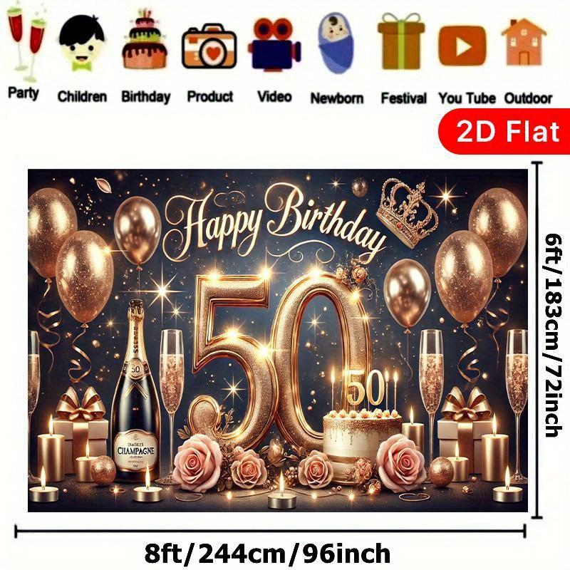 2D flat surface a single piece of 50th birthday background fabric multi-purpose for festivals and outdoor events