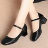 Fashion Soft Leather Work Shoes Women Black Soft Sole Comfortable Working Thick Heel Single Shoes Women's Head One-Button Leather Shoes