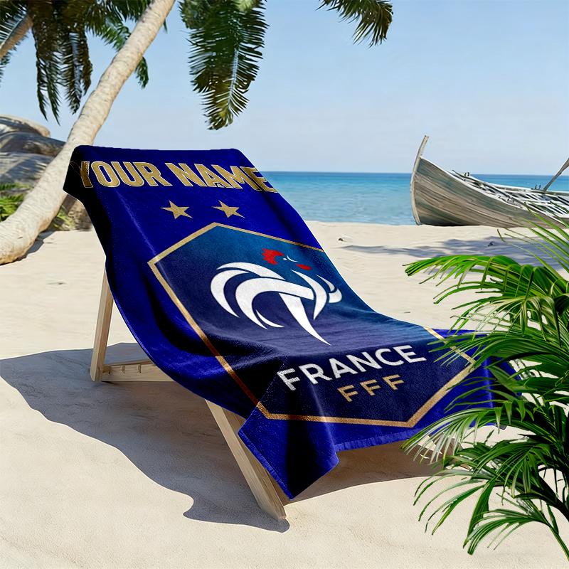 Custom Name France Football Print Beach Towel, Large Soft Quick Dry Towel for Beach Camping Swimming_xia