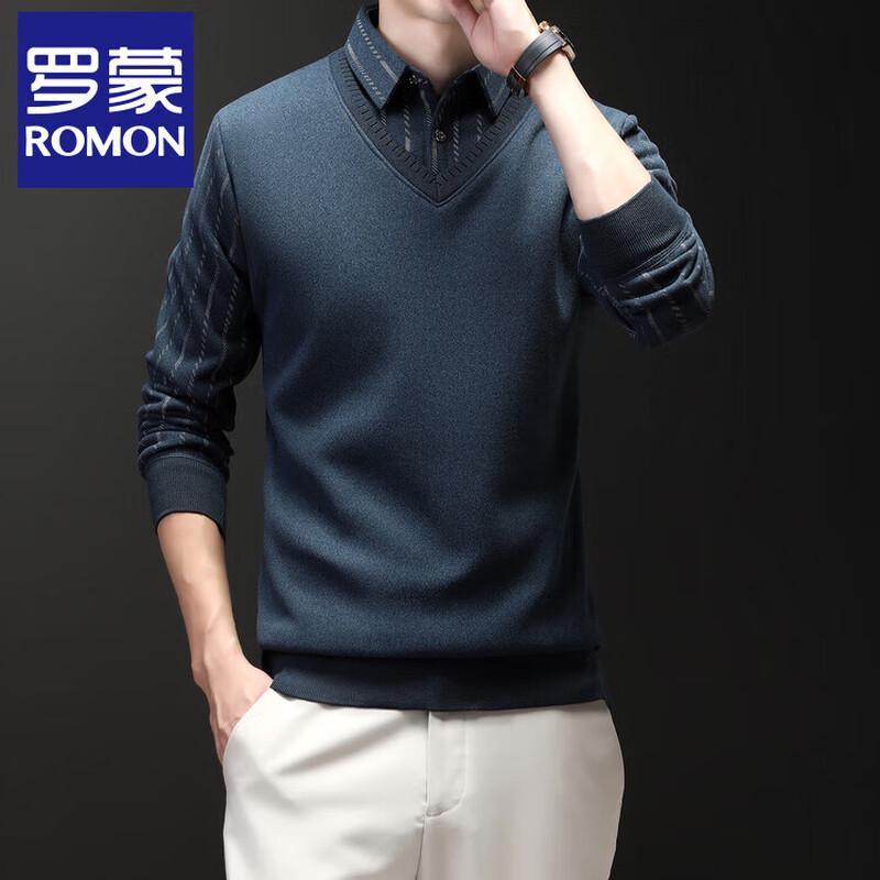 Luomeng Men s Fleece-Lined Faux Two-Piece Pullover Sweater 2XL