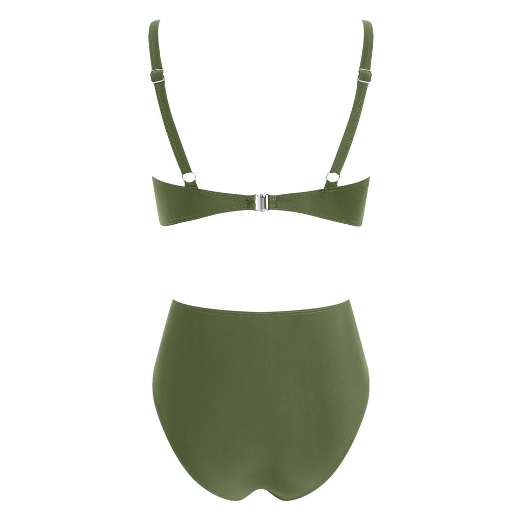 Women’s High Waist Bikini Set with Front V Neck Top and Ruched Bottoms Two Piece Swimsuit for Beach Pool Swimwear