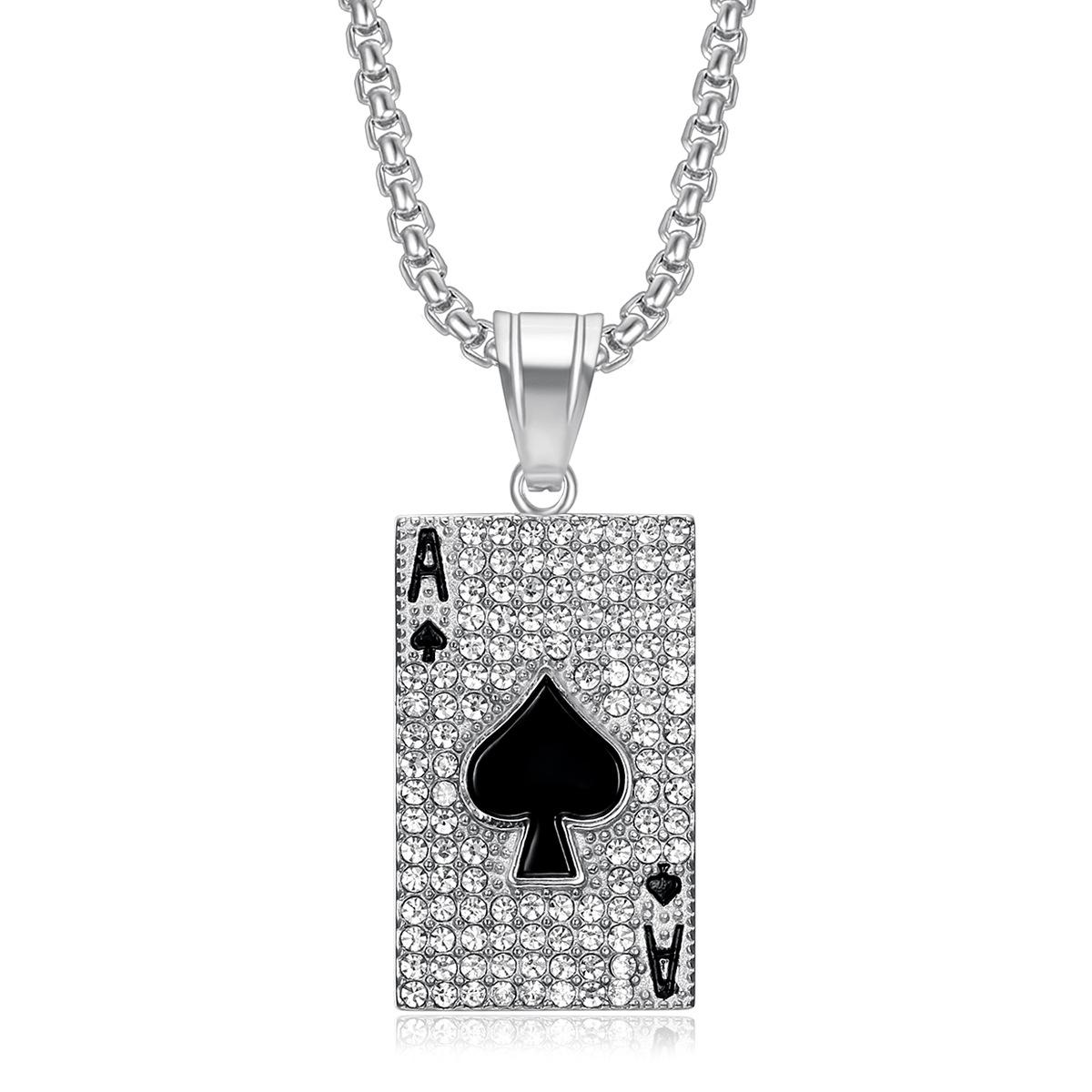 

Gold Plated Diamond Studded Spades A Poker Pendant Necklace 2026 Fashion Trend Inlaid Zircon Men s Exquisite Gift Jewelry Necklace 60CM