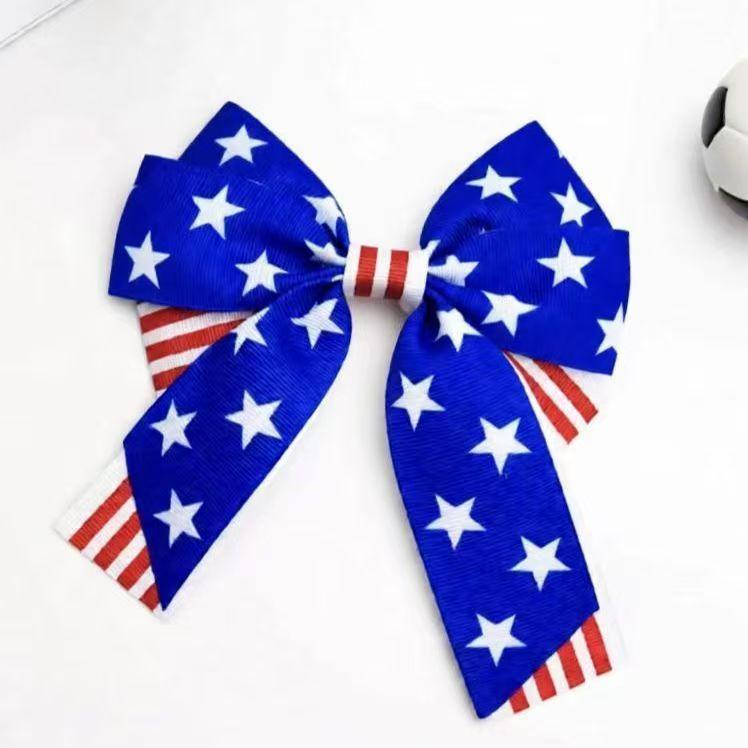 

New Football Star Bow Hair Clips - Double Layer Sports Hairpins