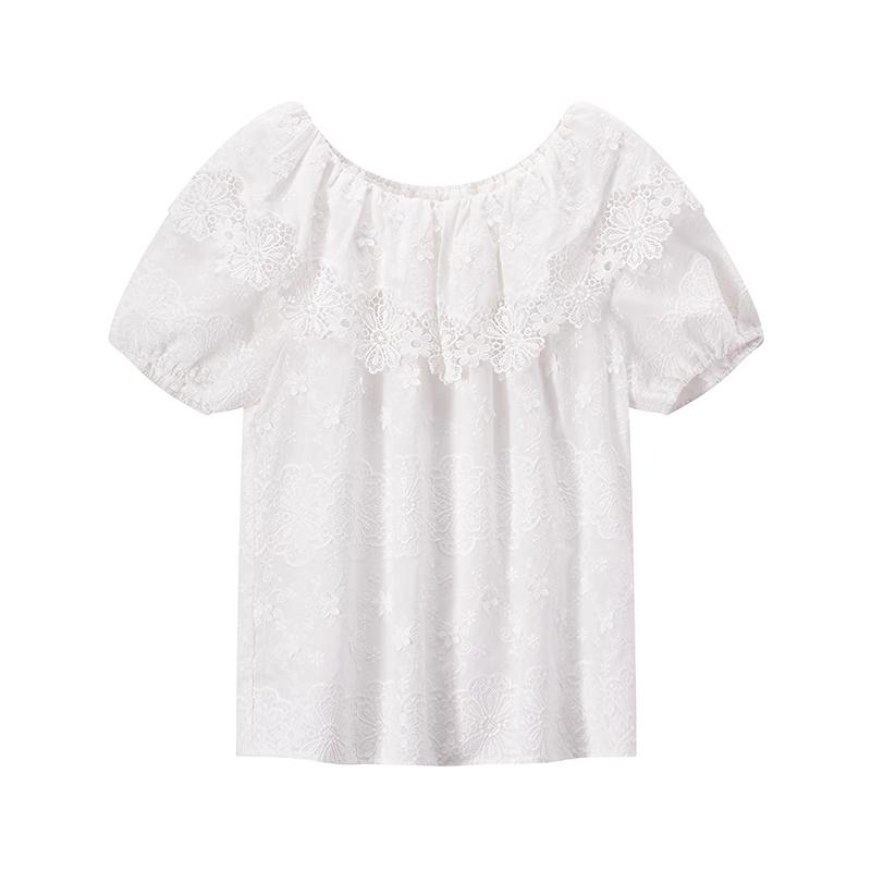 Xiangying French Lace Embroidered Pure Cotton Blouse M