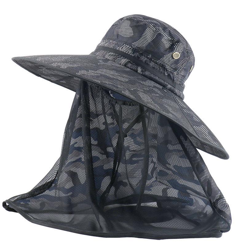 Camouflage Bucket Hat Outdoor Visor Oversized Brim Mosquito-proof Mesh Shawl Sun Protection Fishing Hat Sun Hat