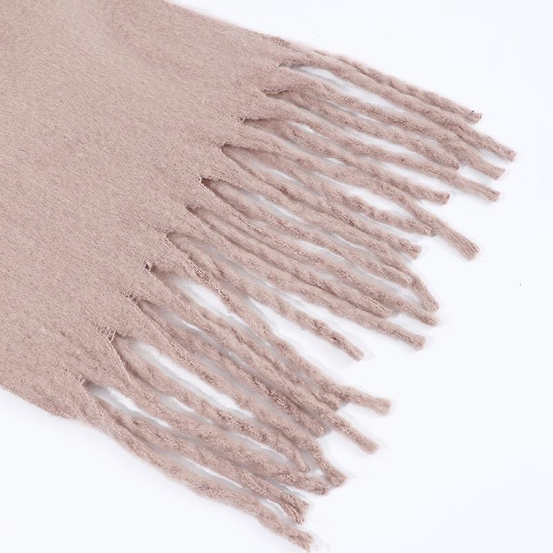 Men's and Women's Thick Woolen Scarf: Solid Color Knitted, Warm, Tassel-Edged, Imitation Cashmere for Winter