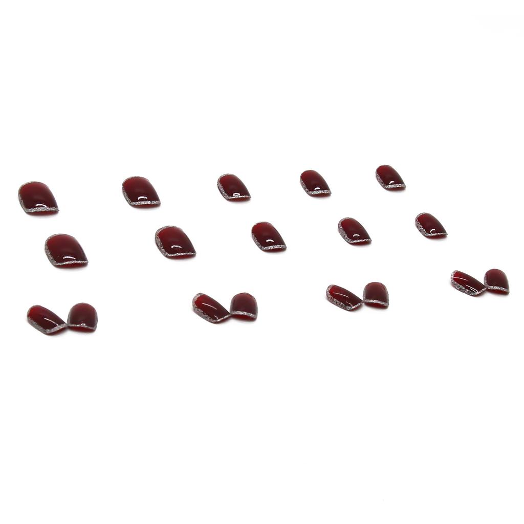 24 Pcs Autumn and Winter Burgundy Broken Flash Wearing Nail Finished Removable Nail Sticker Internet Celebrity Fake Nail Pure Desire Nail Piece Nail