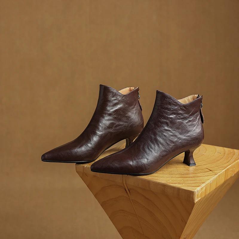 2025 Primăvară Vintage Botine de Damă cu Vârf Ascuțit Pantofi de Modă cu Toc Gros Botine Scurte Concise pentru Femei