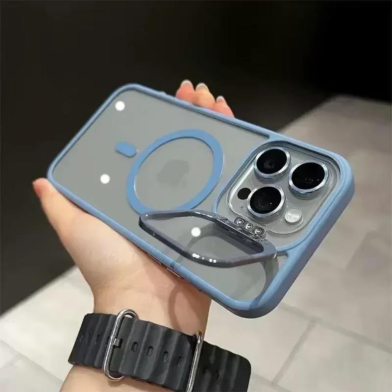 For iPhone 17 Pro Max Luxury Magnetic Shockproof Case For iPhone 15 14 13 12 16 Pro Max Magsafe Stand Glass Lens Protector Cover