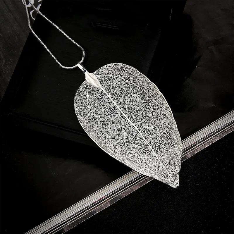 Leaves Pendant Long Style Necklace for Women Girl Silver Color Simple Punk Necklace Fashion Exquisite Jewelry Accessories Gifts