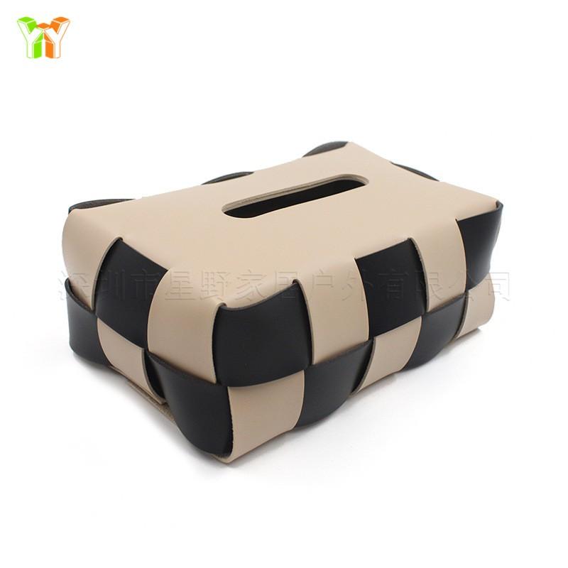 Modern Minimalist Woven Black White Checkered Tissue Box Car Living Room Bedroom Waterproof Leather Dispenser