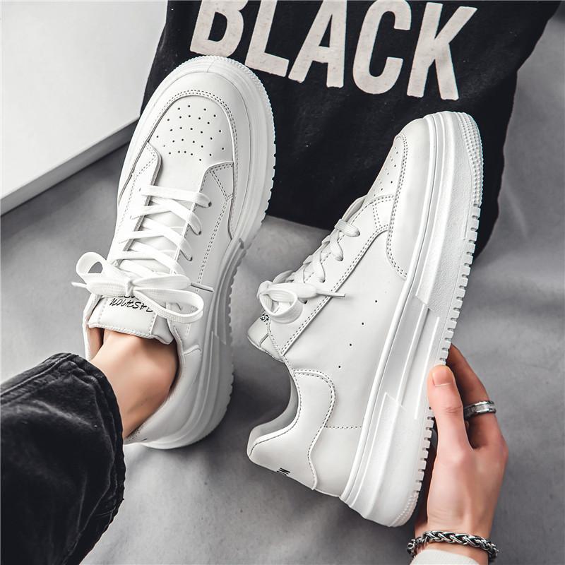 

Men s shoes spring trend versatile leather platform white shoes men s breathable white youth casual sports shoes 44