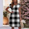 Women's Summer Fashion Casual Round Neck Short Sleeve Plaid Print Dress