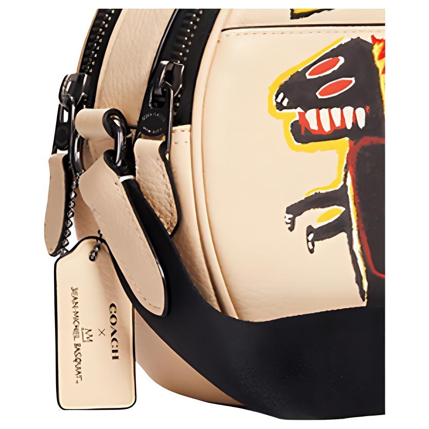 Coach X Basquiat Collaboration 22 Canteen Graffiti Print Round Leather Handheld Shoulder Crossbody Bag Small Women bags Off-white C5451-QBT04