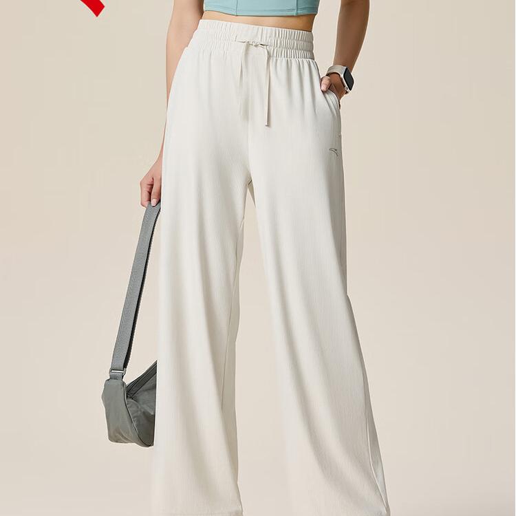 Anta Training Series Solid Color Mid Waist Drawstring Breathable Loose Casual Pants Women Bottoms 162537316-3