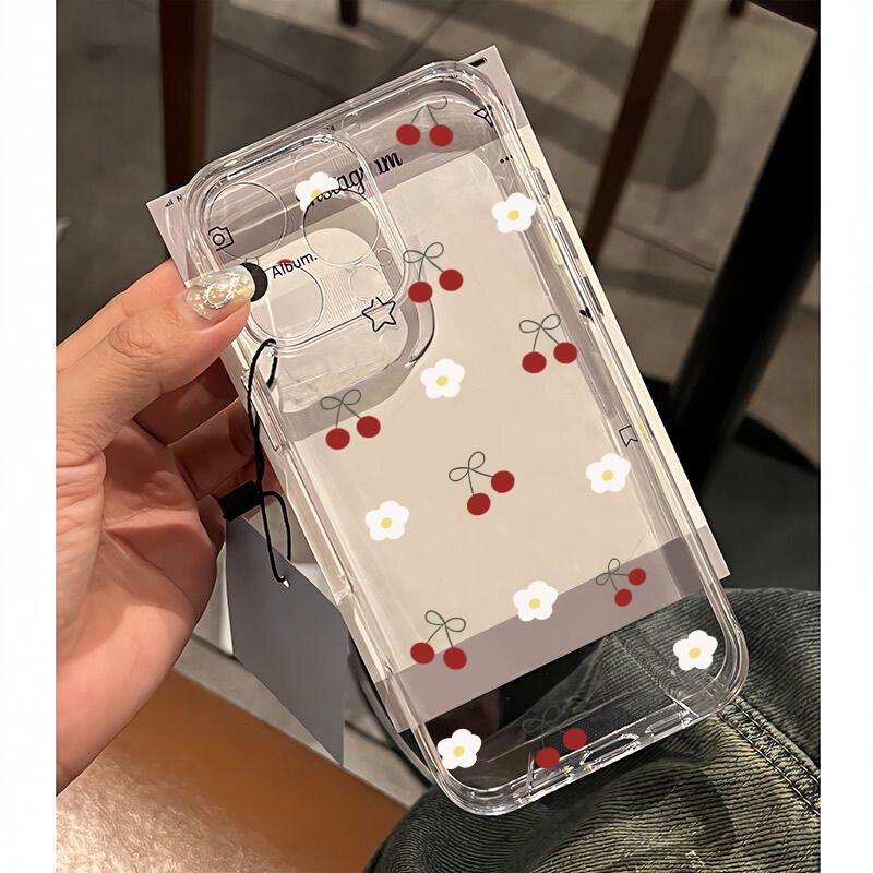 Cartoon Flower Pattern Clear Minimalism TPU Case For IPhone 17 Pro Max Air 11 15 12 14 13 16 Pro Max Plus 16e 17Pro Cute Cover