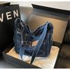 2024 trendy literary denim bag fashionable versatile simple shoulder bag messenger bag student class bag