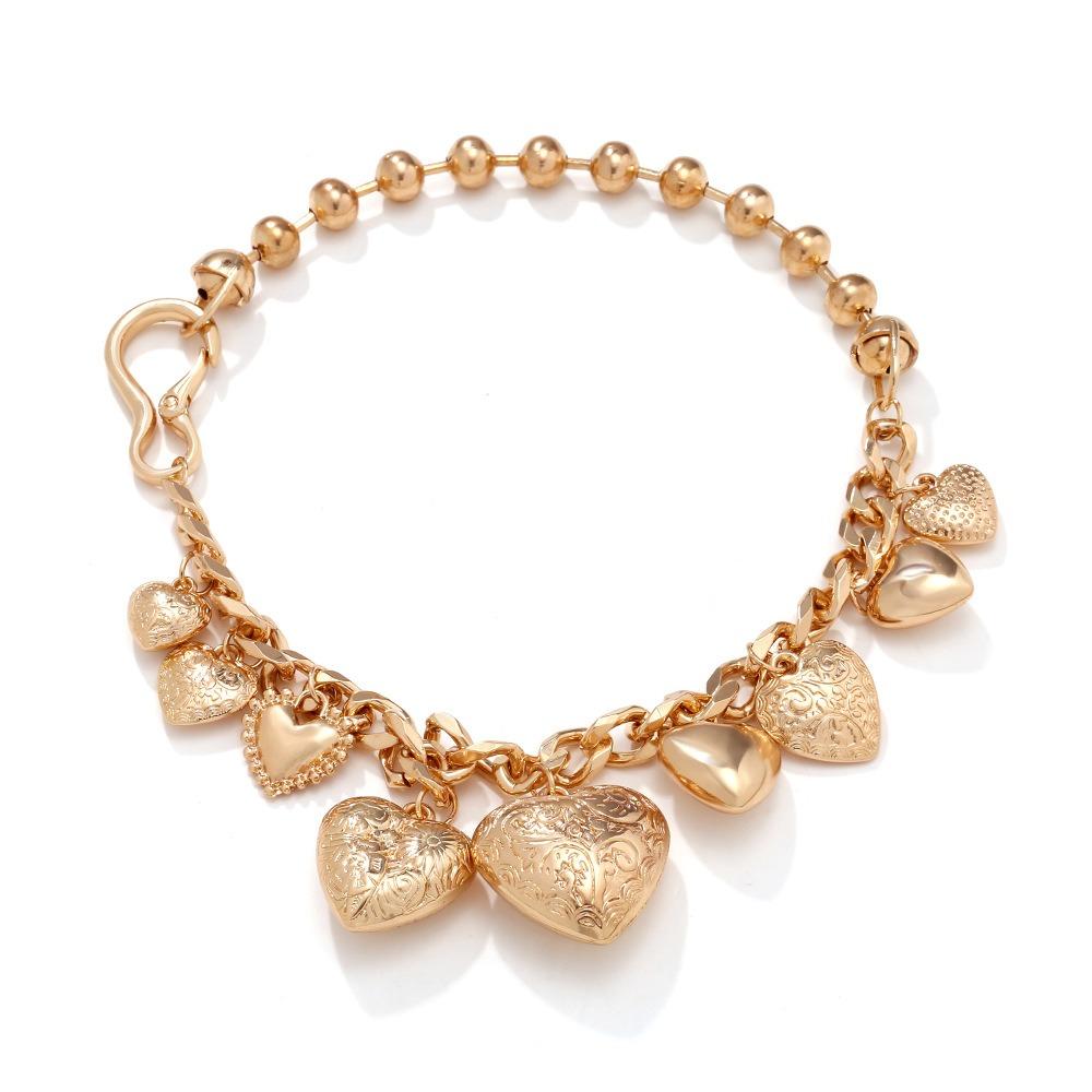 Retro Style Heart Pendant Necklaces Carving Flowers Collarbone Chain Fashion Bead Chain  Women