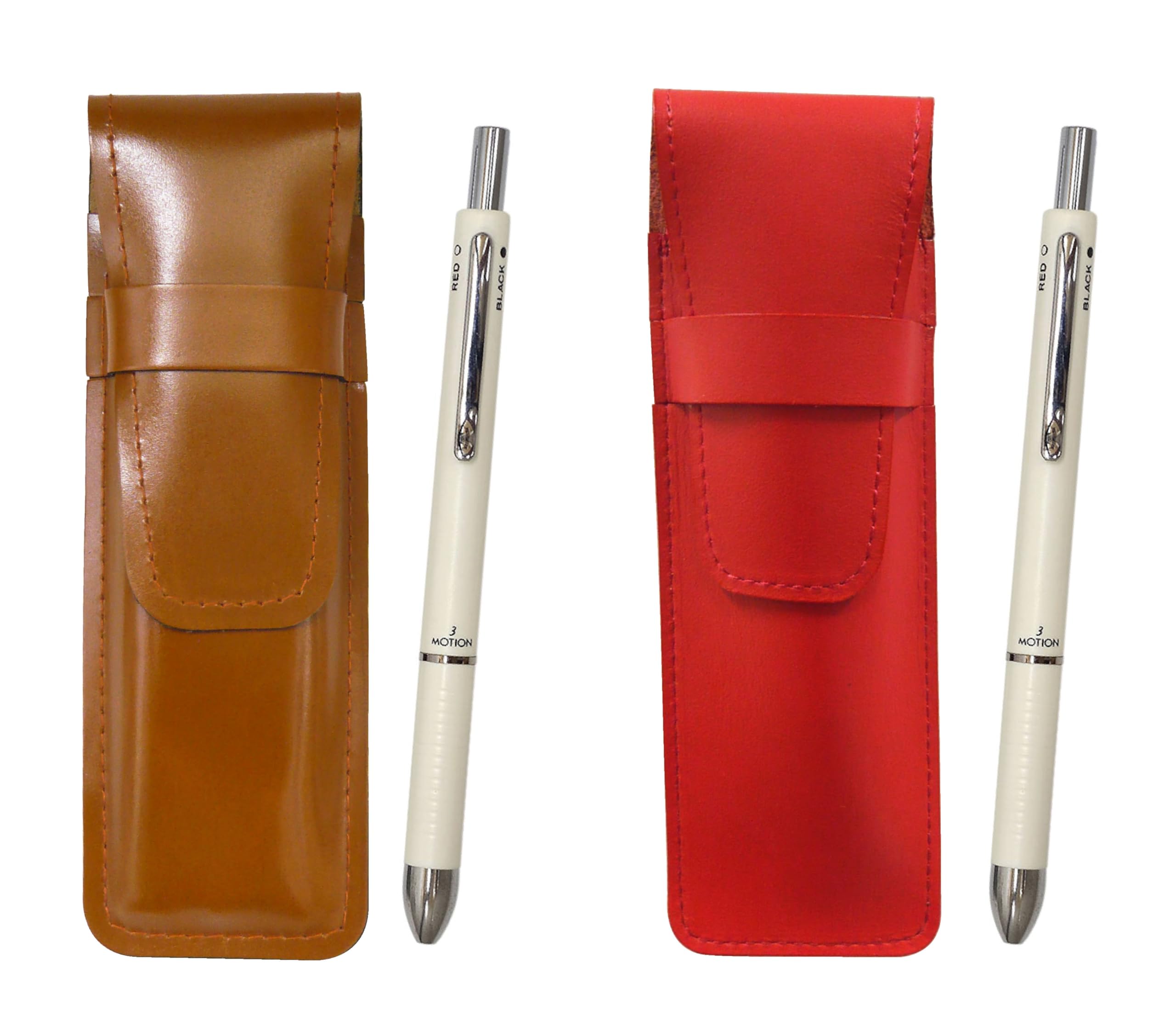 

Slim Cowhide Pencil Case Red Brown Set 3 Mecha Japan White ASCR-3M-W