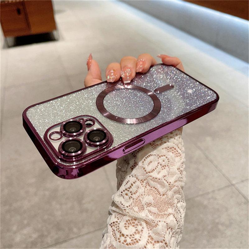 Magsafe Plating Gradient Glitter Clear Case For iPhone 11 12 13 14 Pro Max 14 Plus Soft Silicone Magnetic Wireless Charge Cover