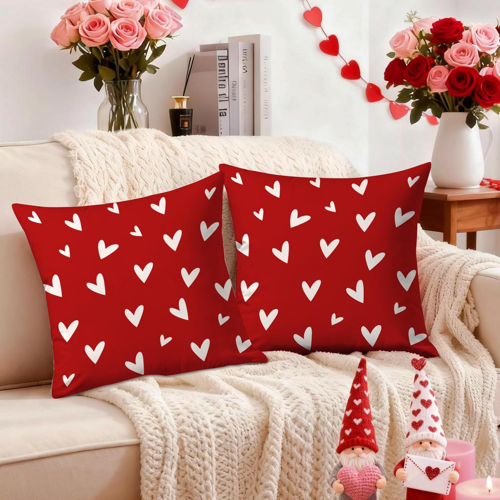 1/2Pcs Valentine'S Day Themed Pillow Cover, Red Heart Pattern, Home Decoration Sofa Pillowcase, (Without Pillow Core)