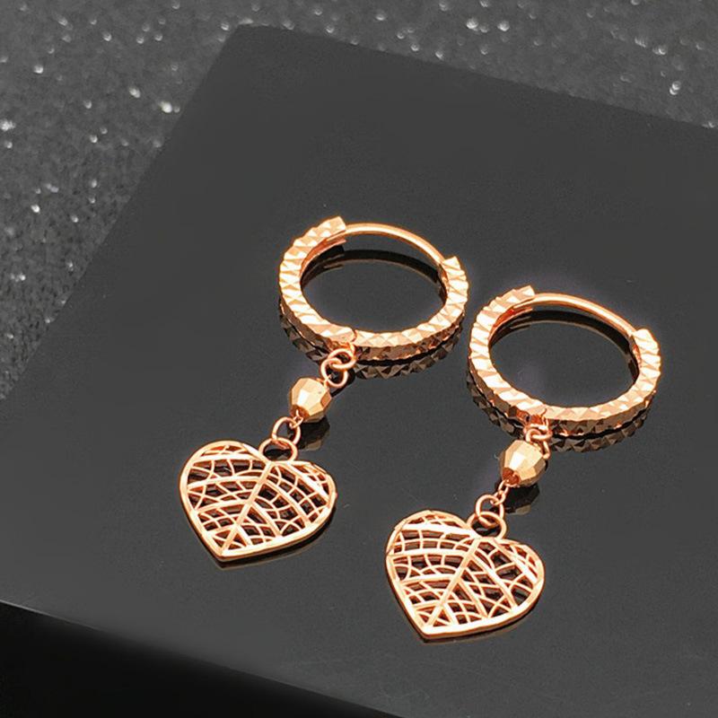 Purple Gold Plated Rose Gold Color Gold New Fashion Hollow Beads Peach Heart Exquisite Earrings