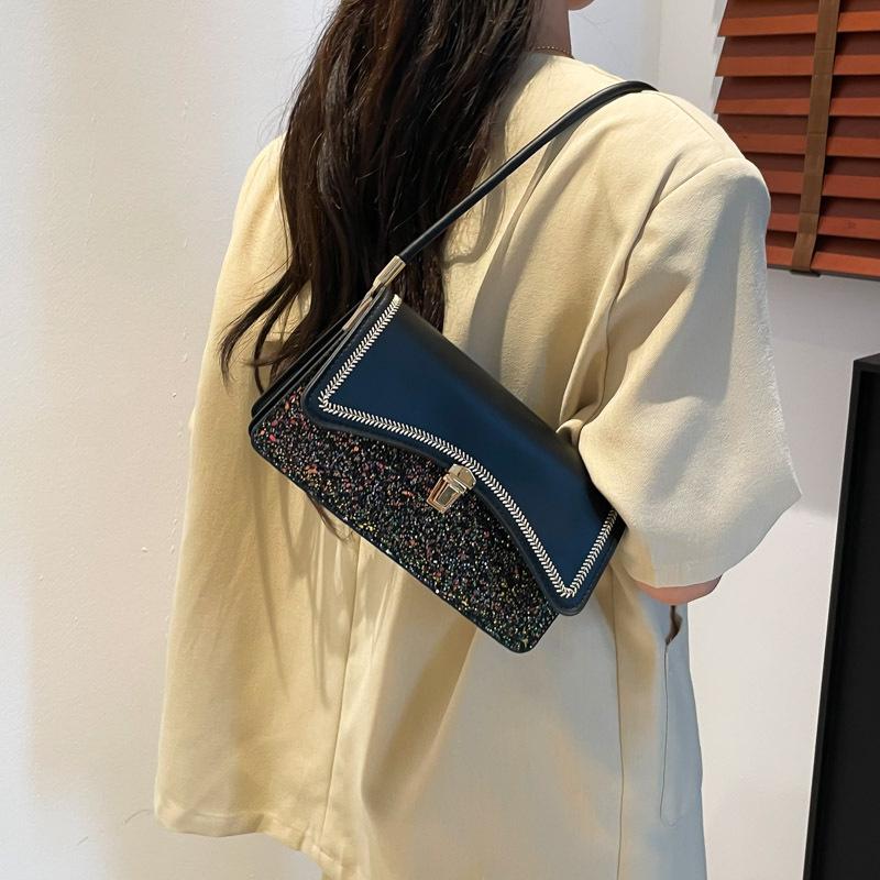 Texture Large Capacity Summer  New Splicing On New Fashion Sequins Fashion Shoulder Armpit Small Square Bag