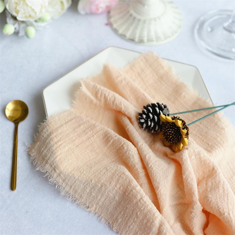 6pcs 32x32cm 100% Cotton soft beige Gauze C Wedding Napkins Reusable Blue Trim Tea Towel Rustic Retro Burrs napkins For Dinner,Party,Weddings
