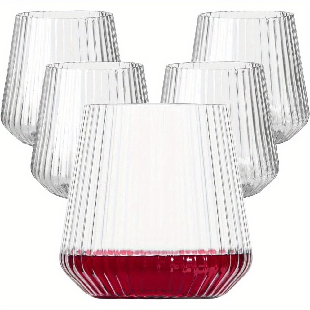 24pcs Plastic Ribbed Wine Glasses Origami Disposable Wine Glasses Unbreakable Clear Plastic Cocktail Glasses Plastic Wine Champagne Whiskey Glasses