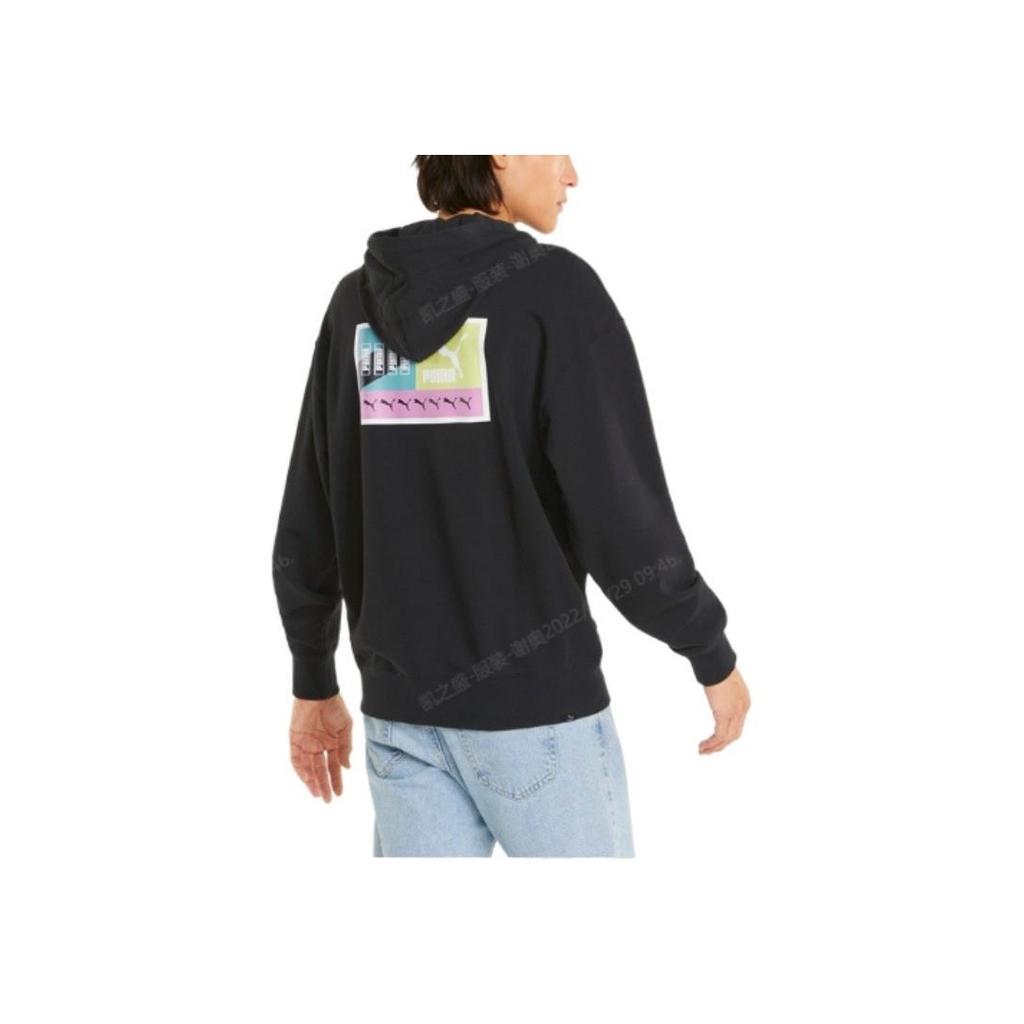 Puma Solid Color Logo Print Long Sleeve Hoodie Men hoodies Black 535303-01