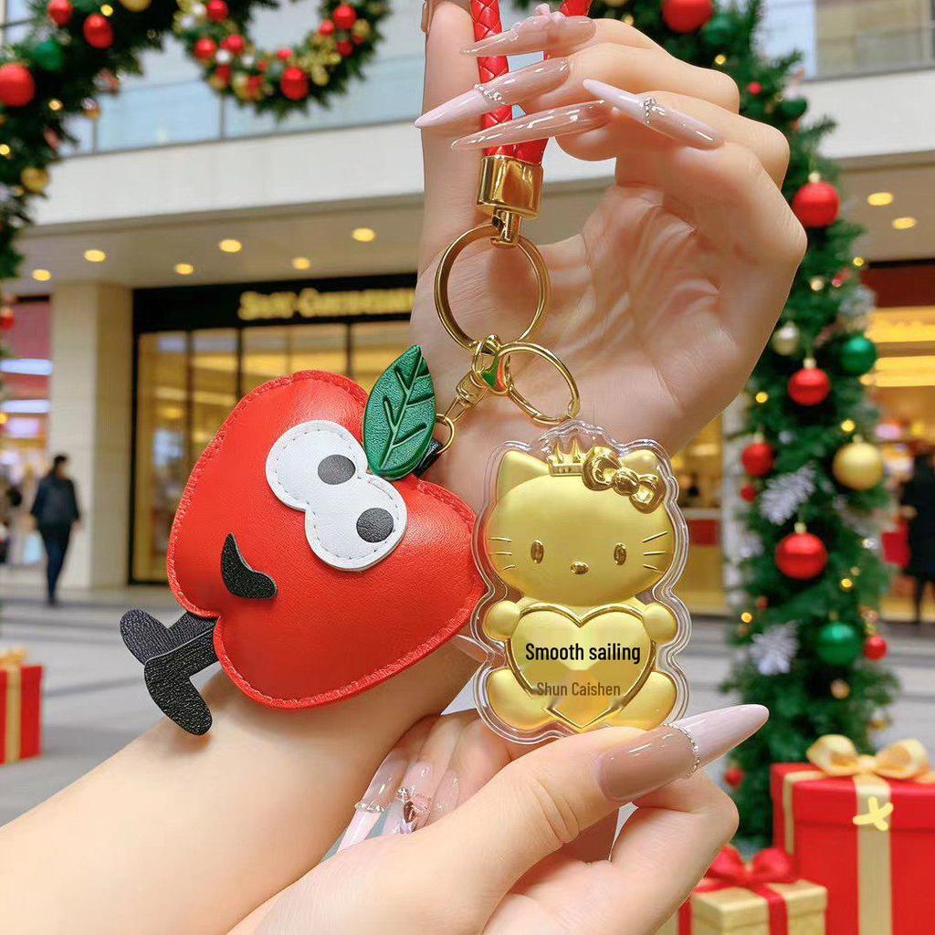 999 Gold Lucky Charm Christmas Apple Keychain - Cute Cartoon New Year Gift
